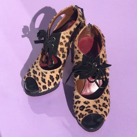 Leopard Print Nanette Lepore Peep Toe Lace Up Heel - Picture 7 of 7